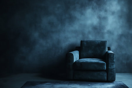 Armchair in dark room with concrete wall and concrete floor. 3d renderingの写真素材