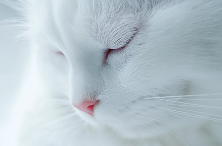 Close up of a white cat's nose, shallow depth of fieldの写真素材
