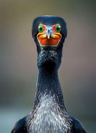 Portrait of a great cormorant (Phalacrocorax carbo)の写真素材