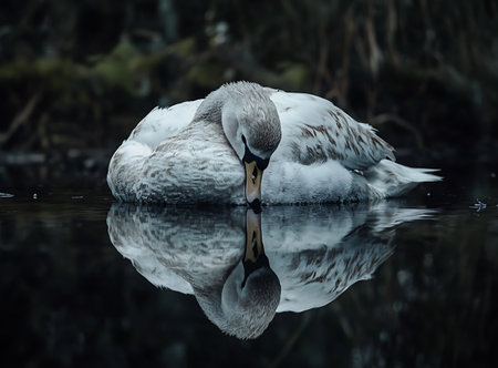 Vector hand drawn illustration with mountains, flowers and sun. Scandinavian style.の写真素材