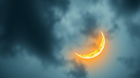 Crescent moon on dark sky background, 3d rendering. Computer digital drawing.の写真素材