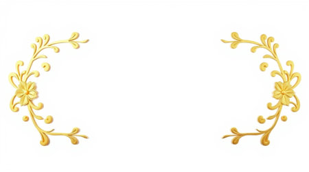 Ornament elements, vintage gold floral designs isolated on white backgroundの写真素材