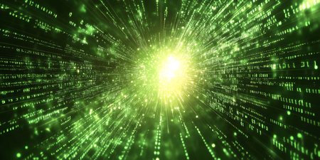 Green matrix digital background. Abstract cyberspace concept. 3D Renderingの写真素材