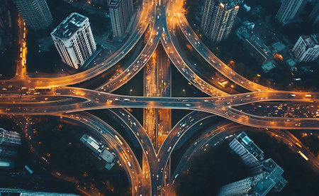 Aerial view of the road intersection in shanghai,China.の写真素材
