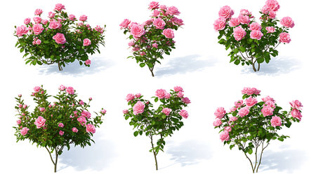 Rose bush with pink flowers on a white background. 3d illustrationの写真素材