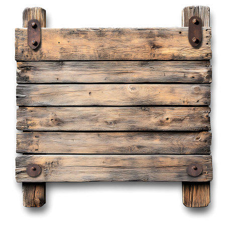 Wooden sign isolated on white background with clipping path and shadow.の写真素材