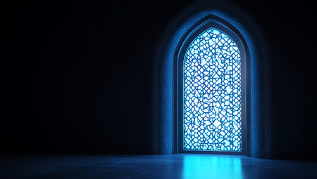 Door in the mosque. 3D rendering. Blue light.の写真素材