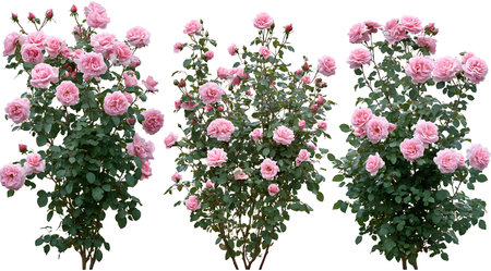 Rose bush with pink flowers isolated on white background. Clipping pathの写真素材