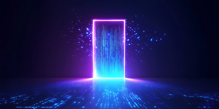 Abstract futuristic background. Glowing neon portal with glowing lines. Vector illustrationの写真素材