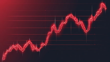 Candle stick graph chart with indicator showing bullish point or bearish point, up trend or down trend of price of stock market or stock exchange trading, investment and financial concept.の写真素材