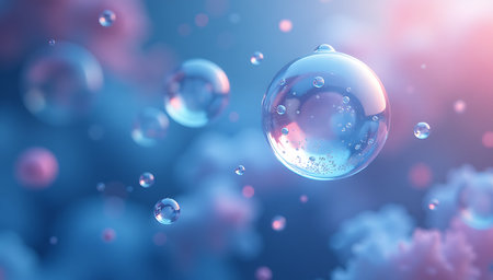 Beautiful soap bubbles floating in the water. 3d rendering.の写真素材