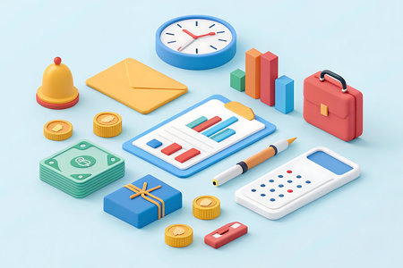 Flat 3d isometric business and finance icons set. Vector illustrationの写真素材