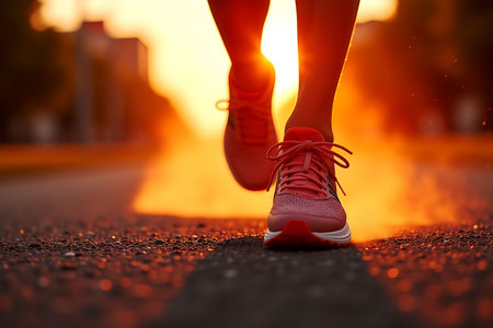 Runner athlete running on road. woman fitness jogging workout wellness concept.の写真素材