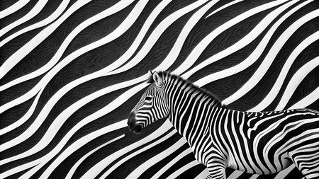 Zebra on black and white striped background. 3d illustration.の写真素材