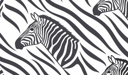 Seamless pattern with zebras. Black and white vector illustration.のイラスト素材