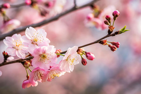 Cherry blossom in spring time, sakura flower background.の写真素材
