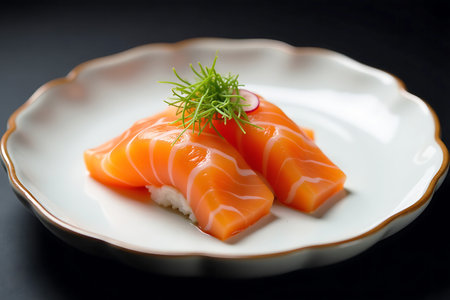Salmon Sashimi - Japanese food style on a black backgroundの写真素材