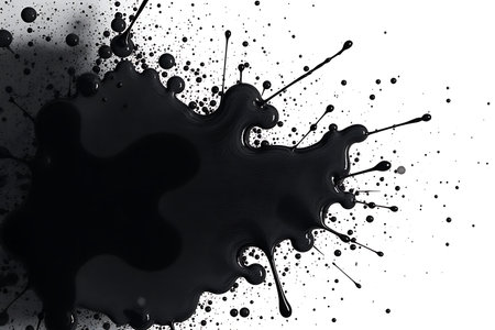 Black paint splashes isolated on white background. Black paint blots.の写真素材