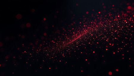 Abstract red particles on black background. Technology and science concept. 3D Renderingの写真素材