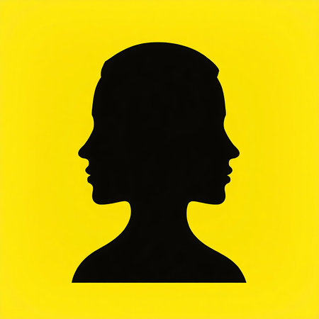 Silhouette of a woman's head on a yellow background.の写真素材