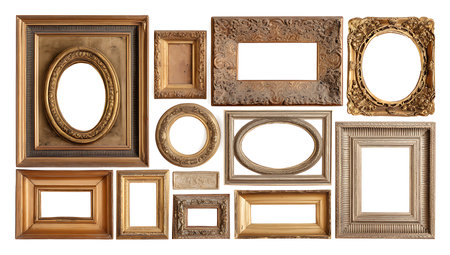 Set of vintage frames for paintings, mirrors or photo isolated on white backgroundの写真素材