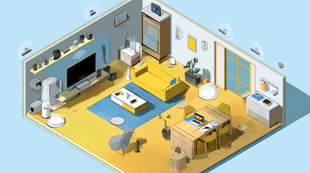 Modern living room interior isometric view with furniture and equipment vector illustrationの写真素材