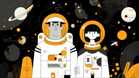 Astronaut in outer space. Vector illustration in flat style.の写真素材
