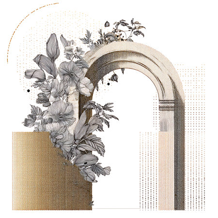 Illustration of a vintage door with floral ornament, isolated on whiteの素材