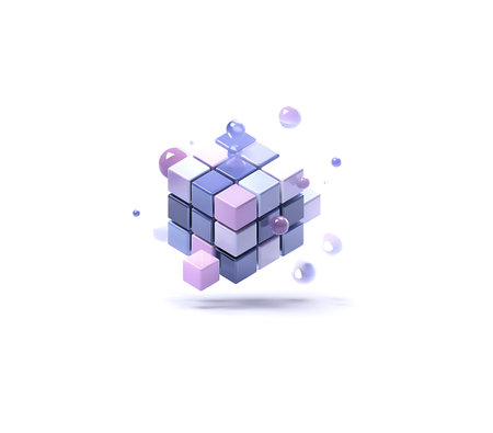 Abstract 3d cube with purple and blue colors. Vector illustration.の写真素材