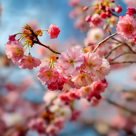 cherry blossom in spring time, pink sakura flowers bloomingの写真素材