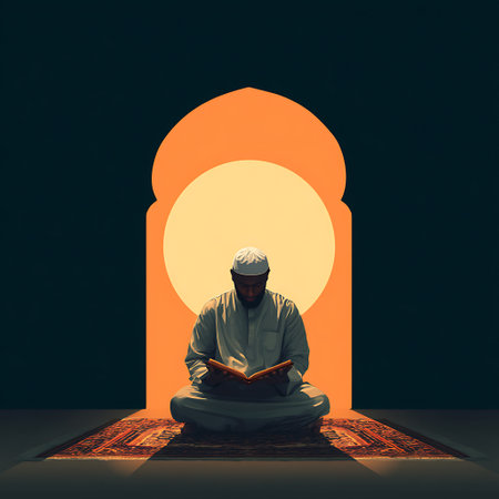 Muslim man reading Quran in the mosque. Ramadan Kareem concept.の写真素材