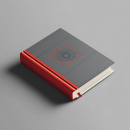 Black book with red cover isolated on grey background. 3d illustrationの写真素材
