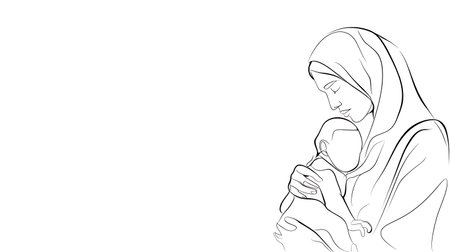 sketch of a muslim mother with baby in her armsの写真素材