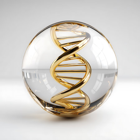 DNA in a glass sphere on a white background. 3d renderの写真素材