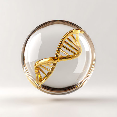 DNA in a glass sphere on a white background. 3d renderingの写真素材