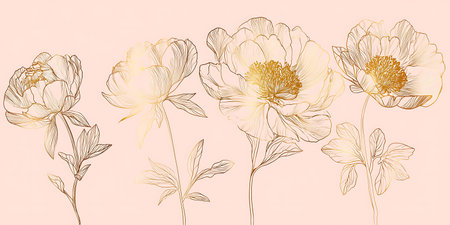 Hand drawn peony flowers in pastel colors, vector illustration.の写真素材