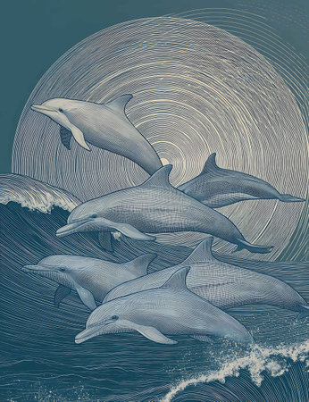 Dolphins jumping out of the water. Sketch. Vector illustration.の写真素材