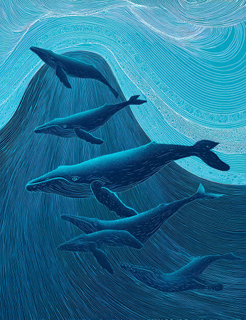 Whales in the sea. Vector illustration of a whale in the ocean.の写真素材