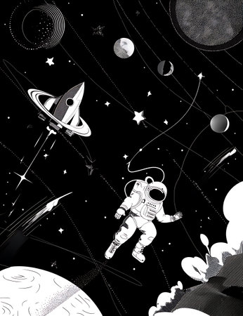 Astronaut in space. Hand drawn vector illustration for your designの写真素材