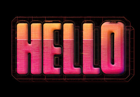 Hello lettering with glitch effect. 3D Render Illustration.の写真素材
