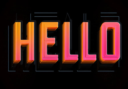 Hello word in neon style on black background. 3D rendering.の素材