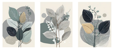 Set of hand drawn floral compositions. Vector illustration in trendy minimalistic style.の写真素材