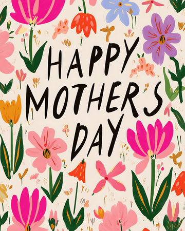 Happy Mother's Day greeting card with hand drawn flowers. Vector illustration.の写真素材