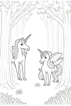 Unicorn in the forest. Vector illustration for coloring book.の写真素材