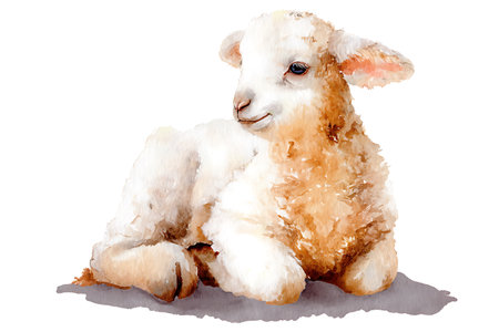Cute sheep isolated on white background. Watercolor illustration of a lamb.の写真素材