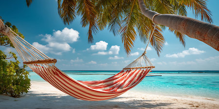 Hammock on a tropical beach at Maldives - nature backgroundの写真素材