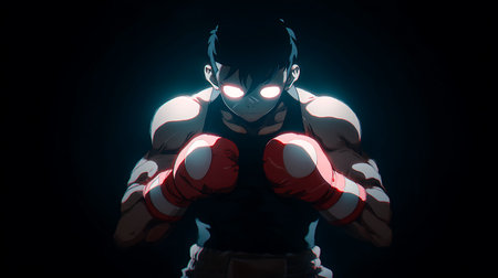 superhero with boxing gloves on dark background, 3d render illustrationの写真素材