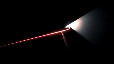 3d rendering of red laser beam in dark room. Computer digital image.の写真素材