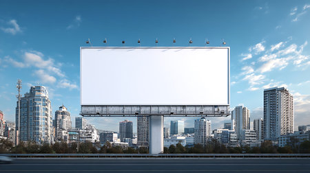 Blank billboard with cityscape background at day time. 3d rendering.の写真素材