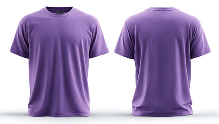 Blank purple t-shirt template, front and back view, isolated on white backgroundの写真素材